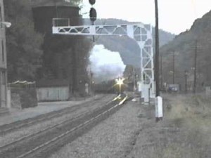 NKP #765 with the New River Train races through Thurmond, W.Va.