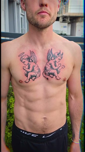 Good & Bad in Everyone | Angel Devil Chest Tattoo