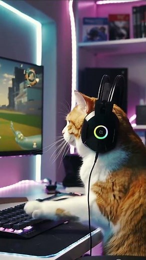 🐱 Funny Cat Playing PC Game 🎮 | Gamer Cat with Headphones | Cute Cat Gaming|| #gamerlife #gamer #cat
