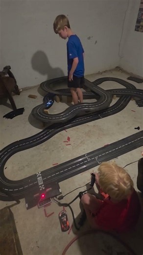 building slot car tracks on a rainy day