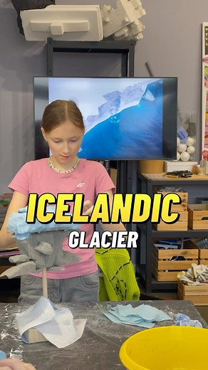 Kulturka • Art Studio • Inspiration • Art Education on Instagram: "🎨 Sculpt Your Own Glacier! Discover the Wild Beauty of Iceland Through Art! 🏔️✨ Did you know that glaciers are full of stunning forms, intricate layers, and mesmerizing textures? ❄️ Inspired by the awe-inspiring Icelandic landscapes, we created a one-of-a-kind sculpture project that invites kids to explore shape, contrast, and texture in an exciting, hands-on way! For this lesson, we used a florist foam block — a soft, easy-to-