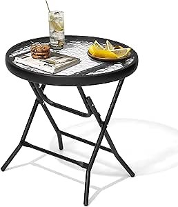 Outdoor Side Table - Small Patio End Table All Weather, Patio Furniture Sets and Outside Furniture for Pool, Balcony, Deck, Porch, Black