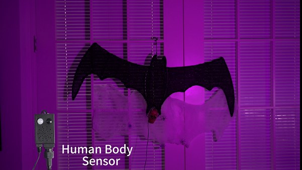 Halloween 3 Modes LED Bat Light Decoration with Human Body Sensor Cont Giant - Waterproof 3.6Ft Purple Hanging Bat Lights for Lawn Dorm House Halloween Decorations