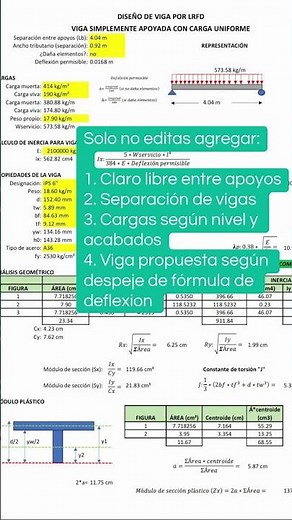 DISEÑO DE VIGA IPR CON HOJA DE EXCEL #diseñoestructural #viga #acero #LRFD #diseñodeacero #calculo