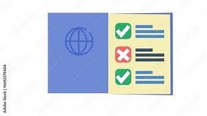 Check mark on travel checklist and passport icon in a cartoon animation. Preparation trip planning and task document validation symbol. Confirmation travel verification sign. Alpha channel. Stock Video