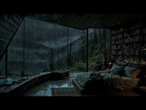 Rain Falling at a Deep Mountain Cabin 🌧 (No Ads) | Dark Bedroom Ambience for Restful Sleep