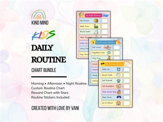 Kids Daily Routine Chart Printable | Morning Afternoon Night | Reward Chart With Stars | Pdf - Etsy