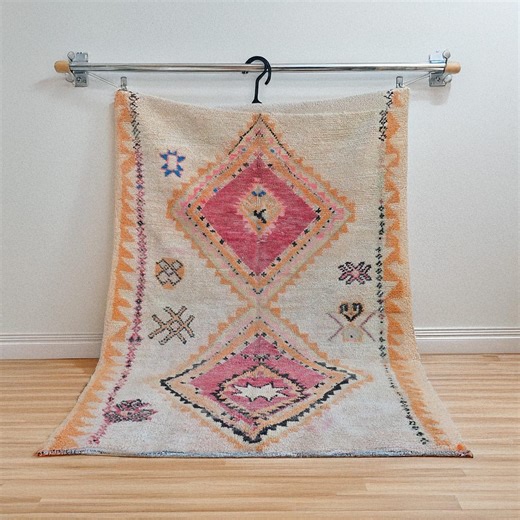 Vintage Moroccan Rug – Handwoven Berber Wool Area Rug in Pink & Peach | Bohemian Tribal Design | Authentic Handmade Decor . - Etsy