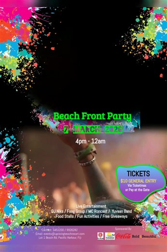 🌟 THE UPRISING HOLI FESTIVAL BEACH FRONT PARTY 🎉 Get ready to splash colour, dance barefoot, and party by the ocean 🌊🌈 Experience the biggest Holi celebration at Uprising Beach Resort 🌈✨ 🌟 Celebrate the festival of colors like never before with electrifying DJ beats, vibrant Faag groups, Yuvaan Band, exciting fun activities, amazing giveaways, and mouth-watering food stalls — all set against a stunning beachfront backdrop. 🌴 Dance, play, splash, and create unforgettable memories as we tur