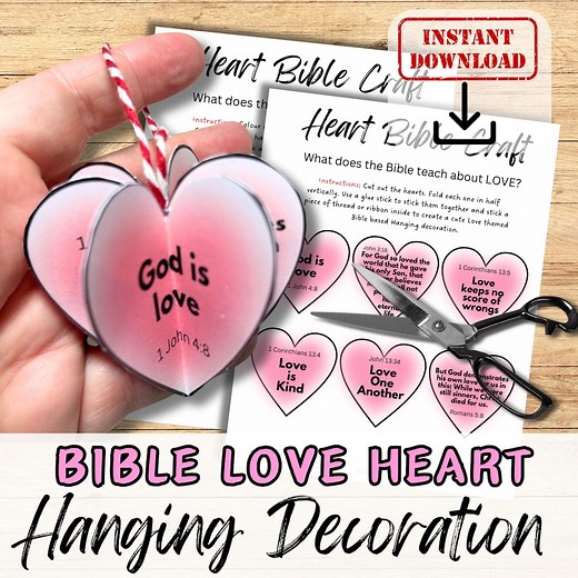 LOVE HEART Bible Verse 3D Hanging Decoration Paper Craft for Kids. Sunday School/ Church Youth Group Activity DIY Valentine Printable Kit - Etsy