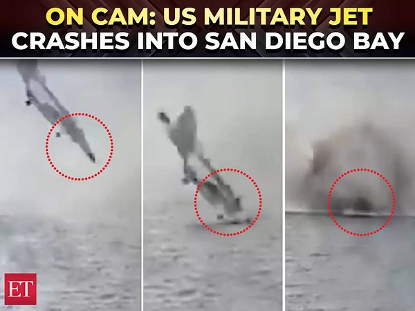 US military jet plunges into San Diego Bay; Shocking CCTV footage shows moments of crash