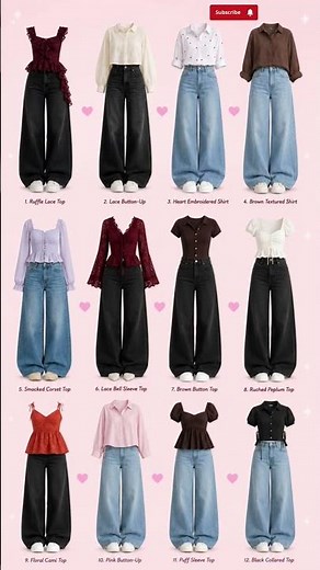12 Stylish Wide-Leg Jeans Outfit Ideas | Trendy Tops & Casual Chic Fashion Inspiration 💙👖 #shorts