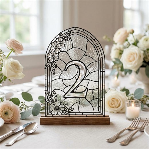Arched Floral Stained Glass Table Numbers | Cathedral Wedding Decor (digital Download) 5x7 - Etsy