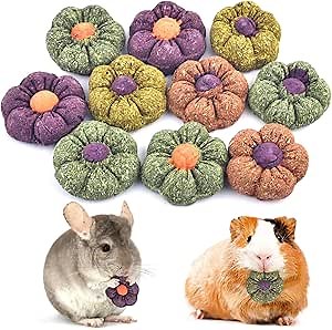 ERKOON Rabbit Chew Toys, 10PCS 1.77“ Timothy Grass Treats Small Animal Molar Toys for Guinea Pig Hamster Bunny Chinchilla Gerbil, Handmade Rabbit Chews and Treats