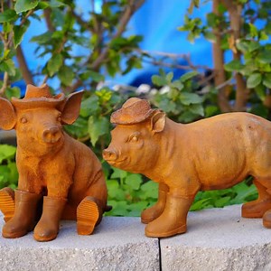 Cast Iron Pig Statues: Cowboy Garden Decor With Rain Boots - Etsy