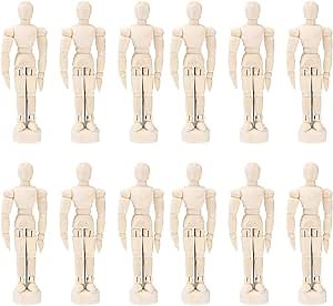 12PCS Artists Wooden Manikin Jointed Mannequin, Drawing Figure Model 4.5 Inches Wooden Mannequin Artist Manikin with Stand for Drawing or Desktop Decor