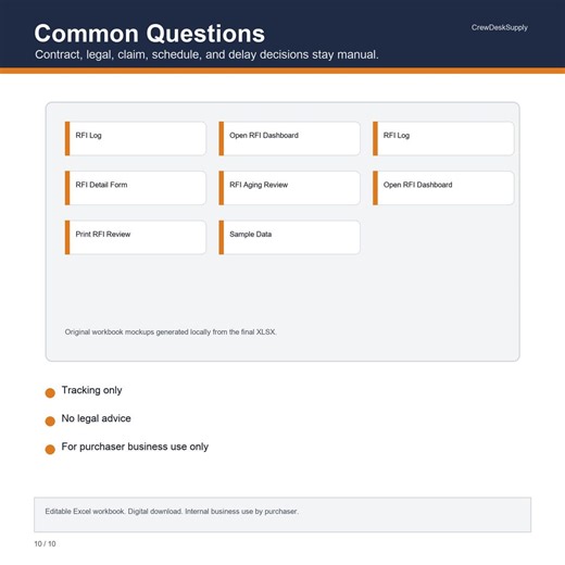 Construction RFI Log Excel Template, Request for Information Tracker and Response Dashboard - Etsy