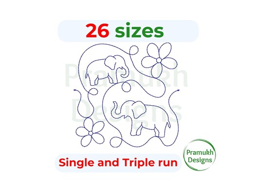 Elephant End to End Quilting Embroidery Design | Edge to Edge Quilt Block for Longarm and Embroidery Machines - Etsy