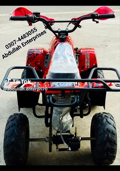 Price=98000/Rs. 70cc recondition Dubai desert 🏜️ used quad ATV bike for sale deliver all Pak. 0307-4483055 what's app no. For info and details Automatic engine Reconditioned Dubai import Used bike 4 stroke engine Fuel petrol Lights 2 litre fuel tank capacity 35 km per litre Max speed 30 km per hour Tier size 145/70-6 Self start Speed lock system Safe guard 100 kg weight can bear Hands guard Easy maintenance disc hydraulic break Easy handling All control in hands 70cc Tube tier All parts are ava