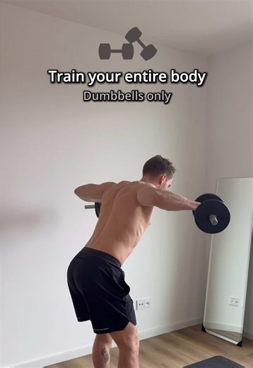 Train your entire body with this full-body dumbbell workout at home.💪 Simple flow, no machines, no gym, just dumbbells. Exercises: Reverse flys, floor press, shoulder press, split squats, biceps curls, triceps kickbacks & dead bug. #homeworkout #fullbodyworkout #dumbbellworkout #fitathome #musclebuilding