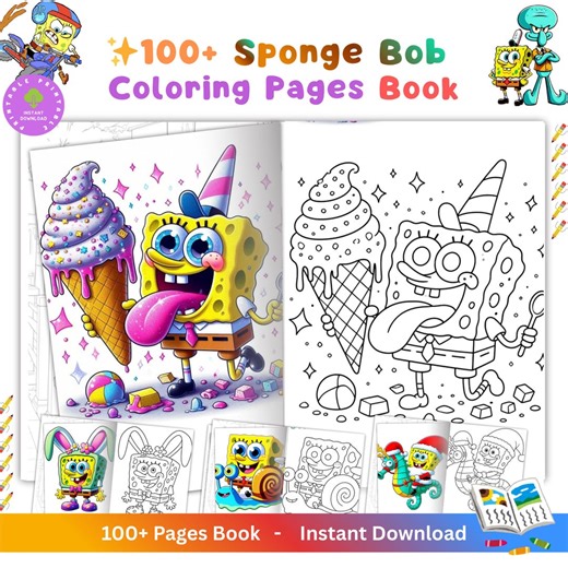 Sponge Bob 100+ Coloring Pages Bundle | Sponge Bob Printable Coloring Pages | Kids Activity Book | Digital Download | Cartoon Characters - Etsy