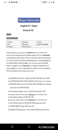 Fill in the Blanks for classes Nine & Ten.