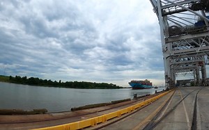 Cargo Operations On A Container Ship In Port