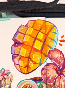the reason why I love summers 🥭 Sketchbook ideas: painting mango with acrylic markers #mango #sketchbookart #acrylicmarkers #aestheticart #foryoupage