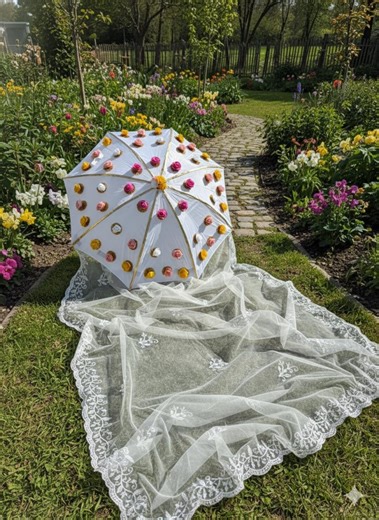 White Bridal Umbrella With A Net Fabric, Bride Entry Umbrella, Indian Western Wedding Umbrella Bridesmaid Umbrella, Wedding Ceremony Parasol - Etsy