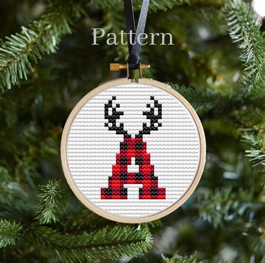 Christmas Alphabet Cross Stitch Pattern for Monogram Ornaments With Buffalo Plaid Initial Letters - Etsy