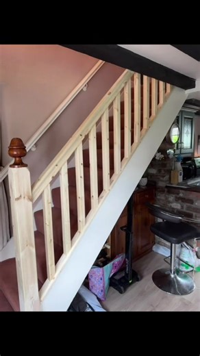 This staircase originally had an open side, so we installed a new spindle balustrade with handrail and newel post 🔨 Makes the stairs much safer and gives the space a far more finished look. 📍 Delemere #stairs #Delemere #joinery #carpentry #staircase