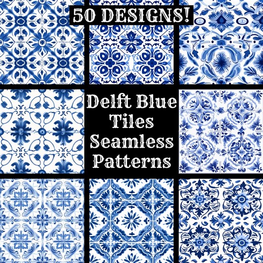 Delft Blue Tile Seamless Patterns: Scrapbook Paper (digital Download) - Etsy