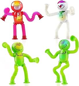 4Pcs Christmas Pop Tube Sensory Toys,Grenn Monster Telescopic Suction Fidget Toys for Kids Toddler with ADHD or Autism,Christmas Stocking Stuffers Party Favors Gifts Idea for Boys Girls