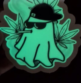 Glow in Dark Stoner Ghost Sticker – Waterproof Vinyl Decal for Laptops, Water Bottles