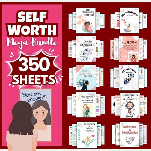 Self Worth Mega Bundle 300  Sheets, Self Workbook, US Letter, Self Esteem Kit, Instant Download, Teen Therapy, Confidence Worksheets - Etsy