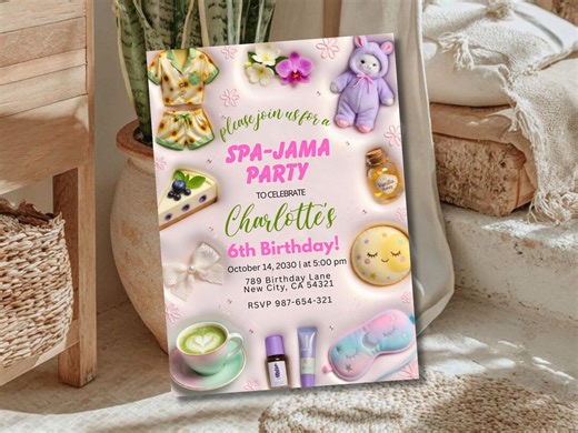 Glam Spa Birthday Invitation Pajama Party Invite, Sleepover Spa Jam Invite, Editable Canva Template, Girls Spa Party Printable - Etsy