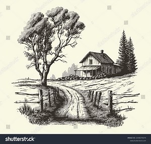 House Countryside Road Engraving Sketch Style Stock Vector (Royalty Free) 2258270275 | Shutterstock