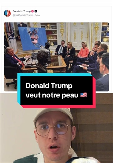 Donald Trump se fout ouvertement de notre gueule. Hier, il a publié sur son réseau Truth Social un photomontage glaçant : une réunion fictive avec les principaux dirigeants européens. Macron, Meloni, Zelensky, Ursula von der Leyen… tout le monde est là. Et derrière eux ? Une carte du monde où les États-Unis, le Canada, le Groenland et le Venezuela sont sous drapeau américain. Pendant longtemps, on s’est dit que Trump faisait juste du chantage commercial. Qu’il exagérait pour négocier plus fort. 