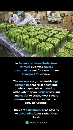 Why Square Watermelons Exist. Square watermelons are grown in boxes so they stack eas...