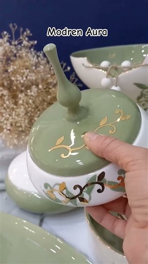 Elegant Green Ceramic Tableware | Modern Aura European Kitchen Collection 2025.