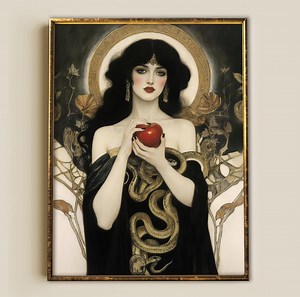 Lilith With Apple & Serpents, Giclee Art Nouveau Print, Mythology Gothic Canvas, Dark Goddess Witchy Decor - Etsy