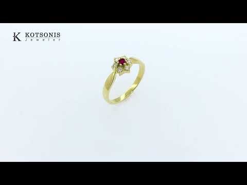 Δαχτυλίδι Ροζέτα με Διαμάντια και Ρουμπίνι Χρυσός K18 SKU: 80830