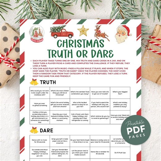 Christmas Truth or Dare Printable, Holiday Truth Dare Cards, Christmas Party Game, Adult & Family Fun, Group Activity - Etsy