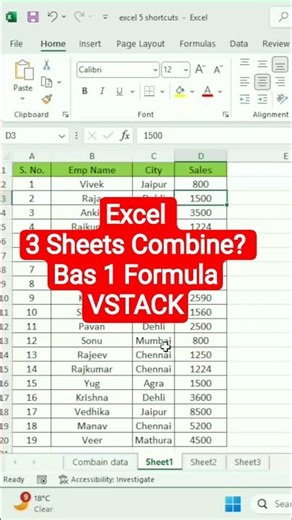 👉 VSTACK Function in Excel | Combine Sheets Like Magic #Shorts #Excel #Shortsfeed #ExcelTips