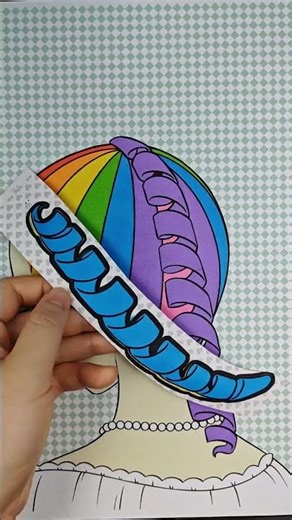 梳着彩虹色罗马卷的女孩 换装贴纸拼画diy 解压助眠声控asmr #shorts #art #sticker#dressing up