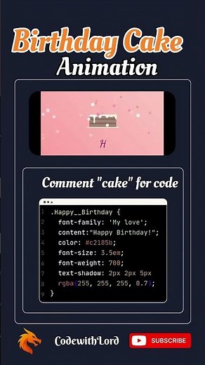 Birthday Cake Animation Using HTML & CSS | Creative Frontend UI | CodewithLord