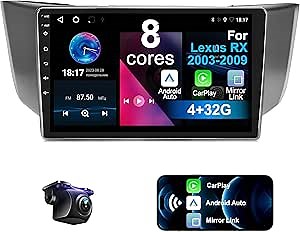 Car Stereo for Lexus RX300 RX330 RX350 RX400H 2003-2009 8 Core Android 12 with Wireless CarPlay Android Auto, 9 inch IPS Touchscreen 4+32G Car Radio with Backup Camera, AM/FM/RDS, AUX, DSP, SWC