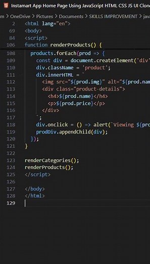Instamart App Home Page Using JavaScript HTML CSS JS UI Clone Tutorial