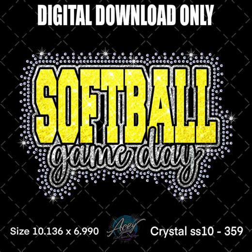 Softball Game Day Rhinestone Template | Softball Design | Crystal Cut File | Digital Download Only - Etsy