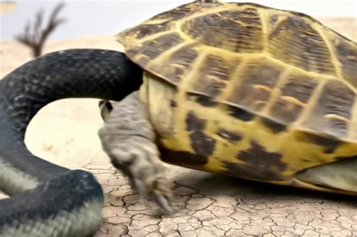 Snakes eat turtles as food..but when they see a turtle doing this, they have to beg for its life. Watch: [in comment] | All About Veterans